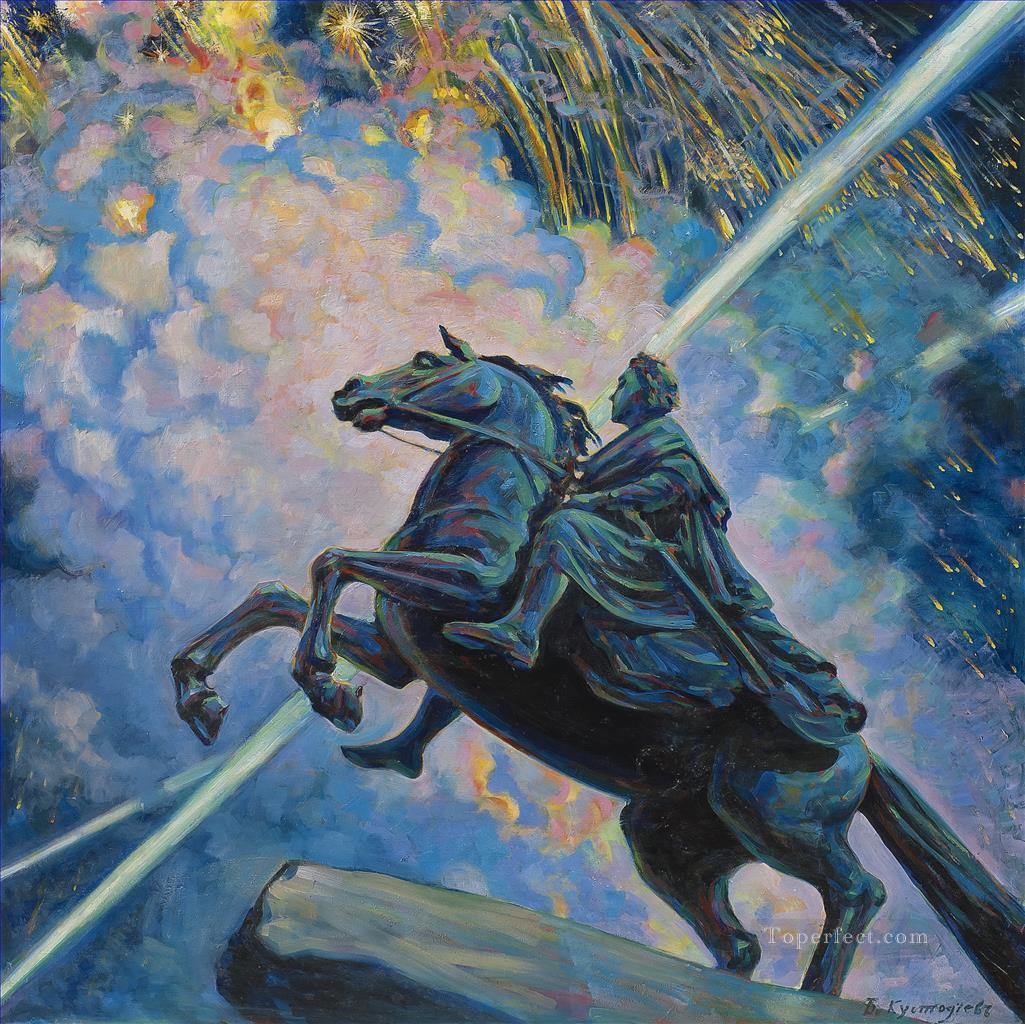 花火 青銅の騎士 ボリス・ミハイロヴィチ・クストーディエフ油絵